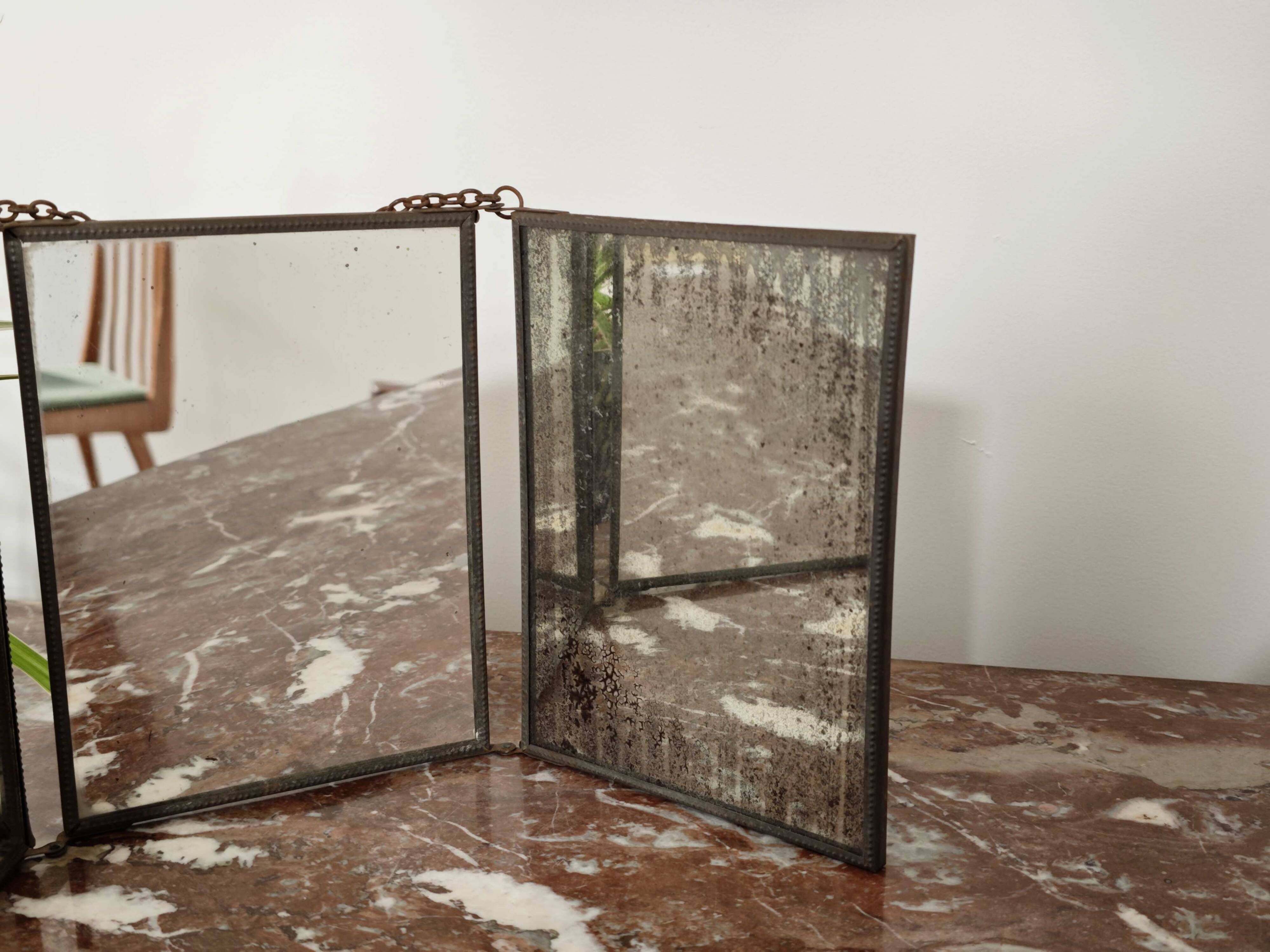 Vintage 1920 barber triptych mirror