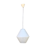 Conical white opaline suspension with a lower part with engraved patterns