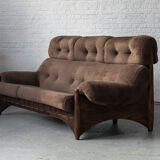 Brutalist 3-seater sofa with a super soft brown fabric, 1970’s