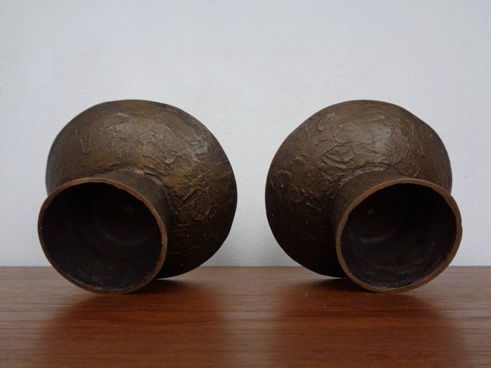 Brutalist Bronze Candleholders, 1960s, Set of 2