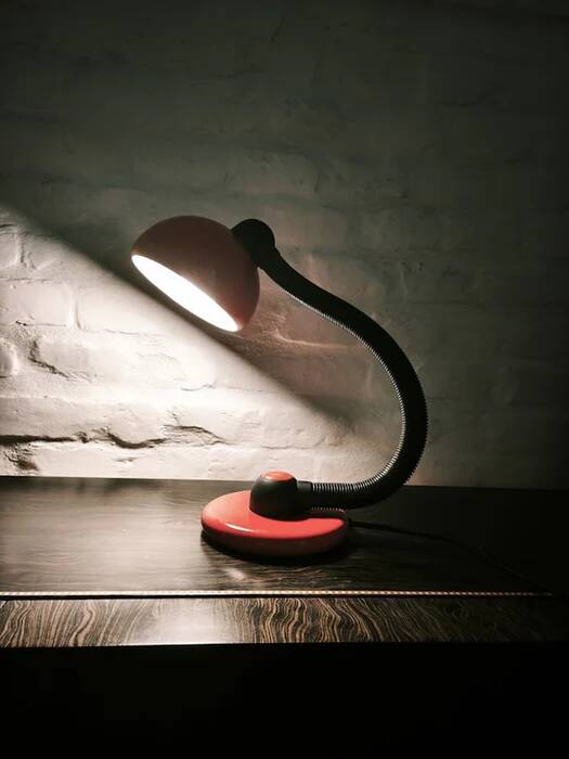 Klaus Hempel V3925/01 red desk lamp for Hustadt Leuchten, Germany 1970s