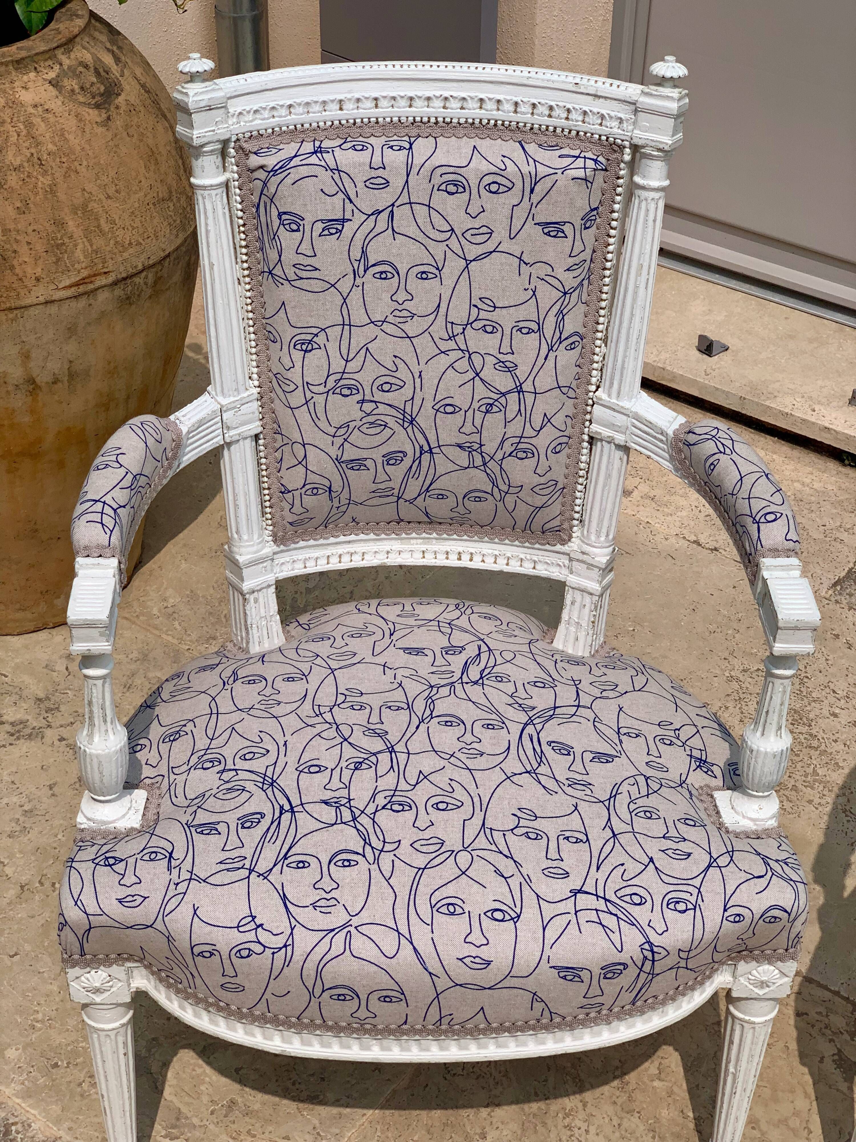 Pair of patinated louis xvi period armchairs, new tapestry