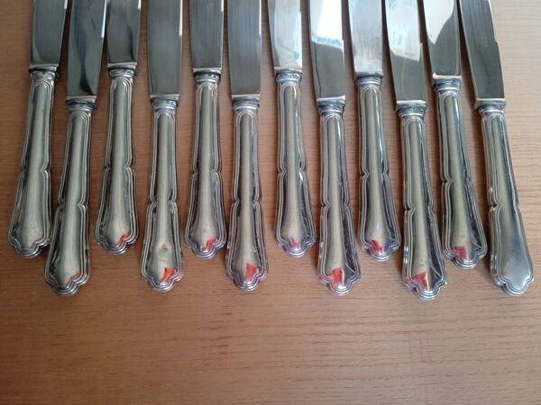 12 dixi knives in silver metal, filet model