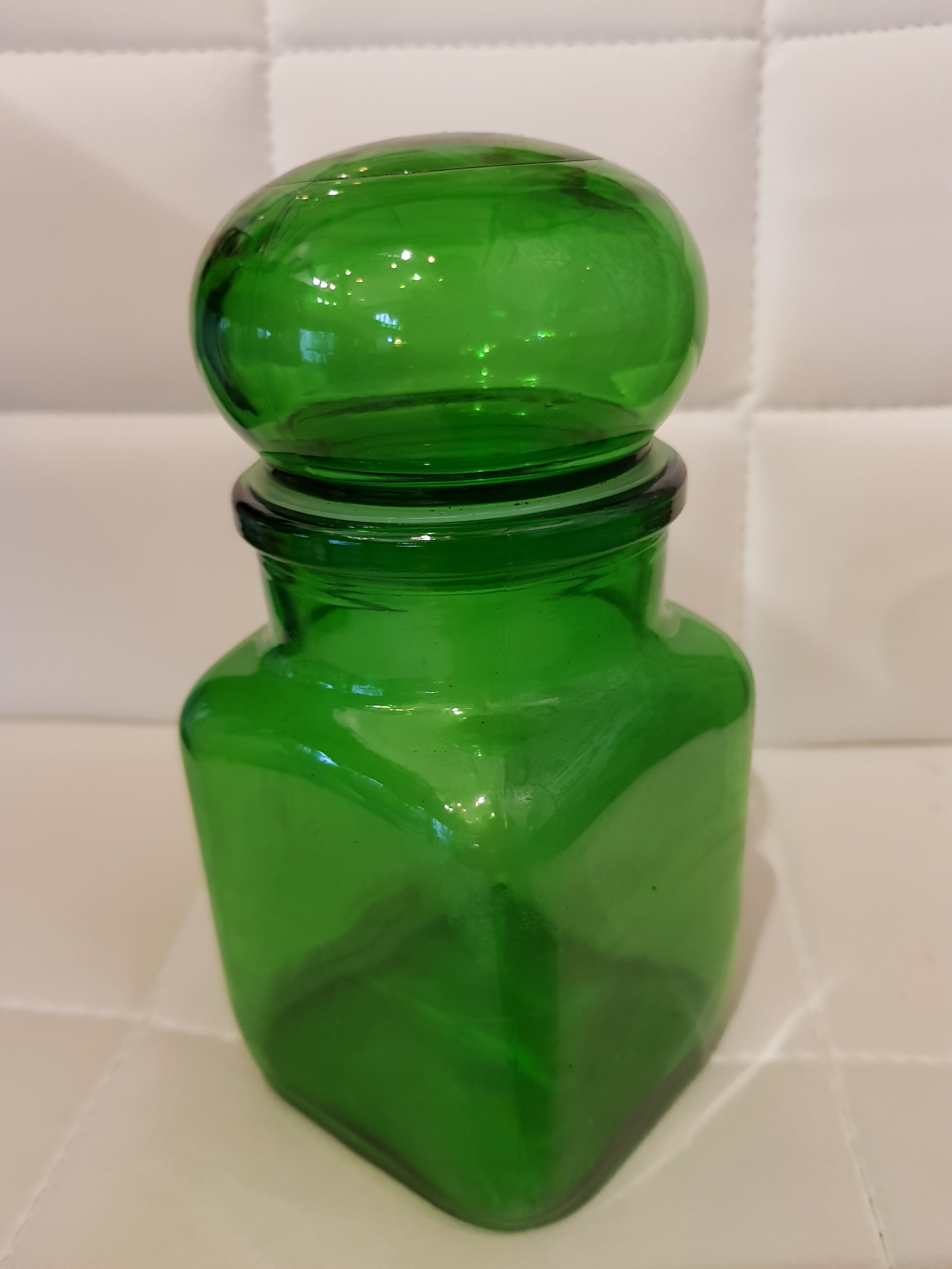 Pot d'apothicaire vintage en verre vert