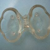 Molded glass salt and pepper service on feet