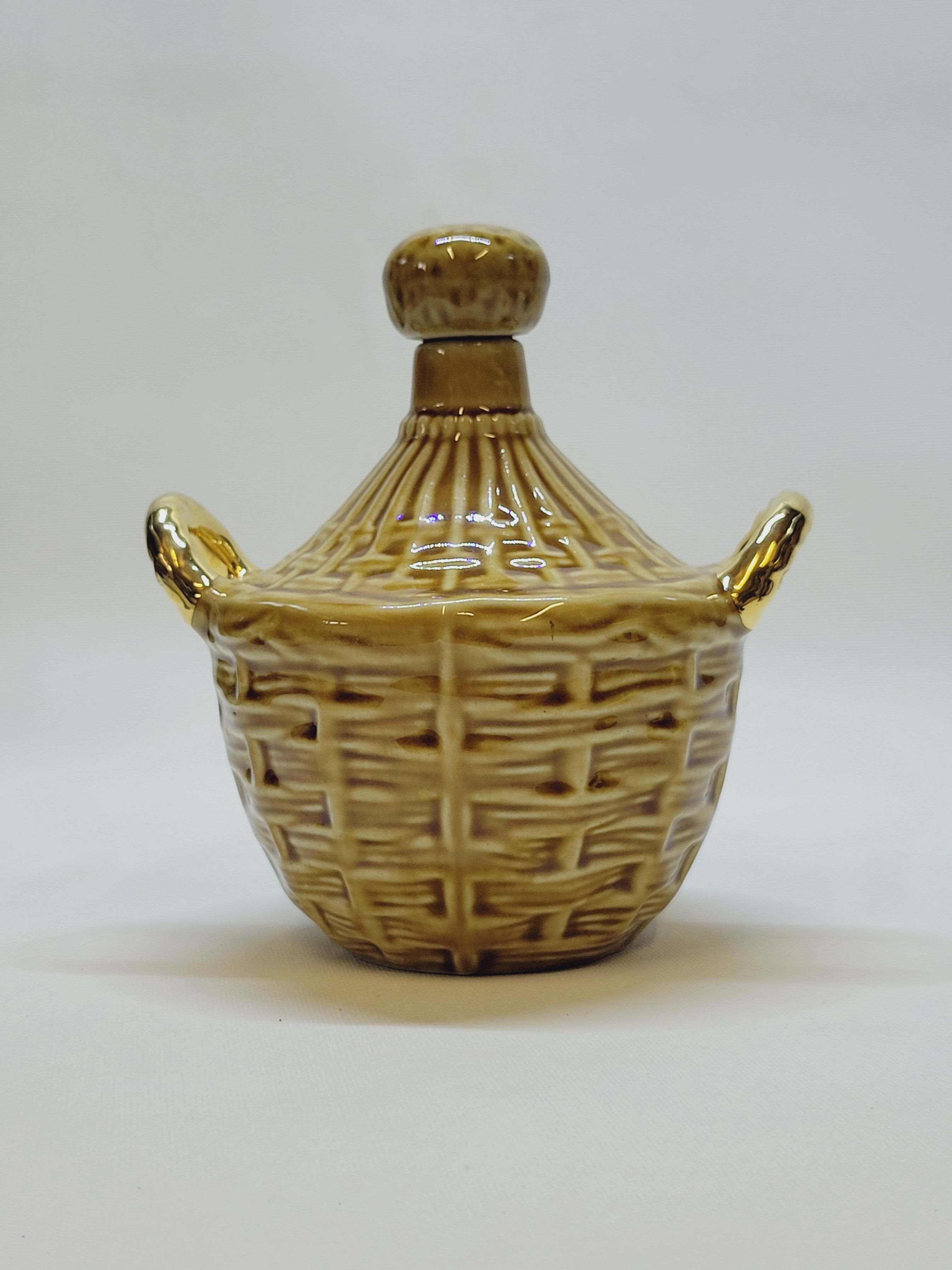 Bouteille Mini Dame Jeanne En Céramique Tressée Barbotine Majolique Vintage