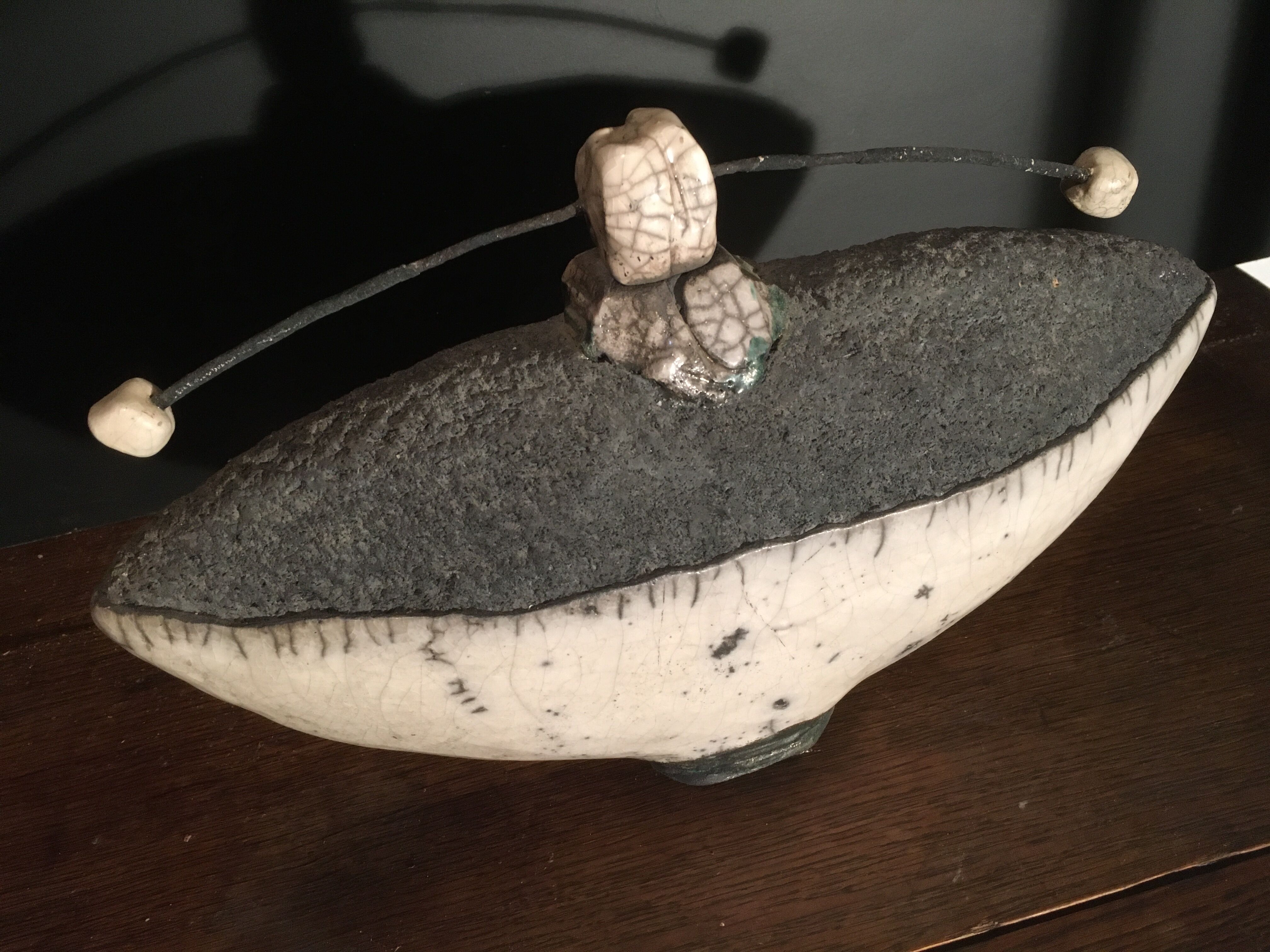 Enamelled ceramic bottle signed