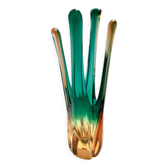 Green and Amber Murano Glass Centerpiece Vase, Italy