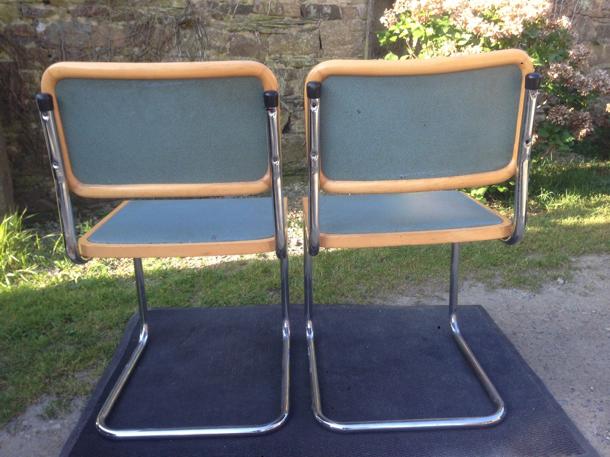 Pair of chairs B 32 Cesca Skaï blue by Marcel Breuer vintage 1960