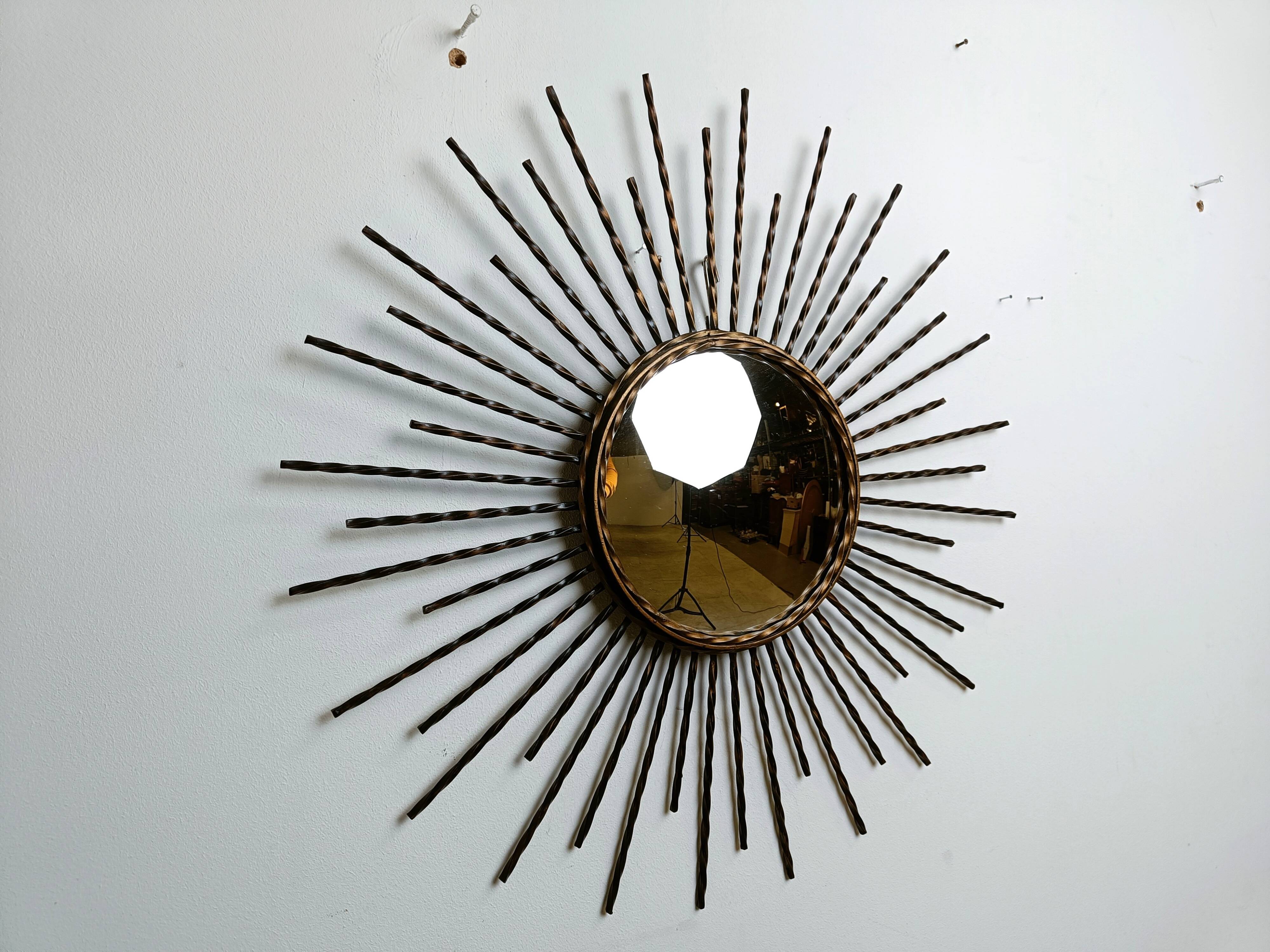 Vintage metal sunburst mirror 1970s