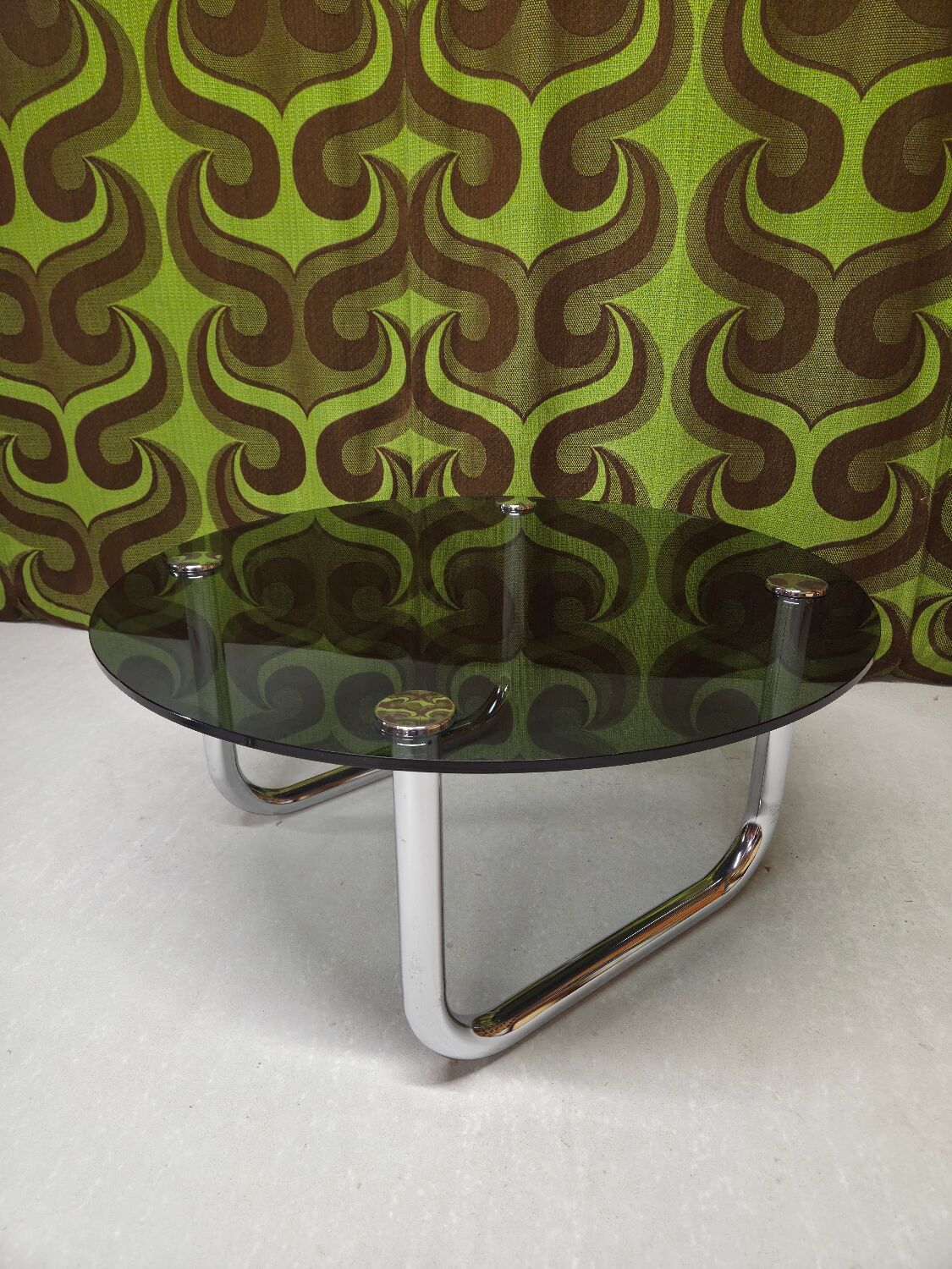 Vintage 1970s smoked glass chrome coffee table