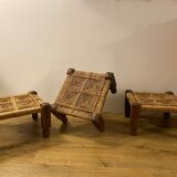 3 tabourets charpoy bois et corde