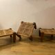 3 wooden and rope charpoy stools