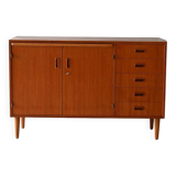 Scandinavian teak sideboard with drawers and hidden desk