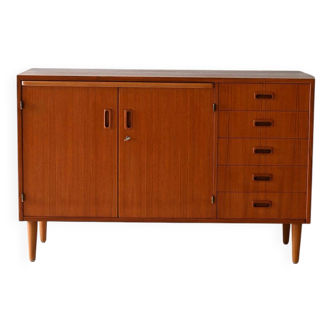 Buffet scandinave en teck avec tiroirs et bureau caché