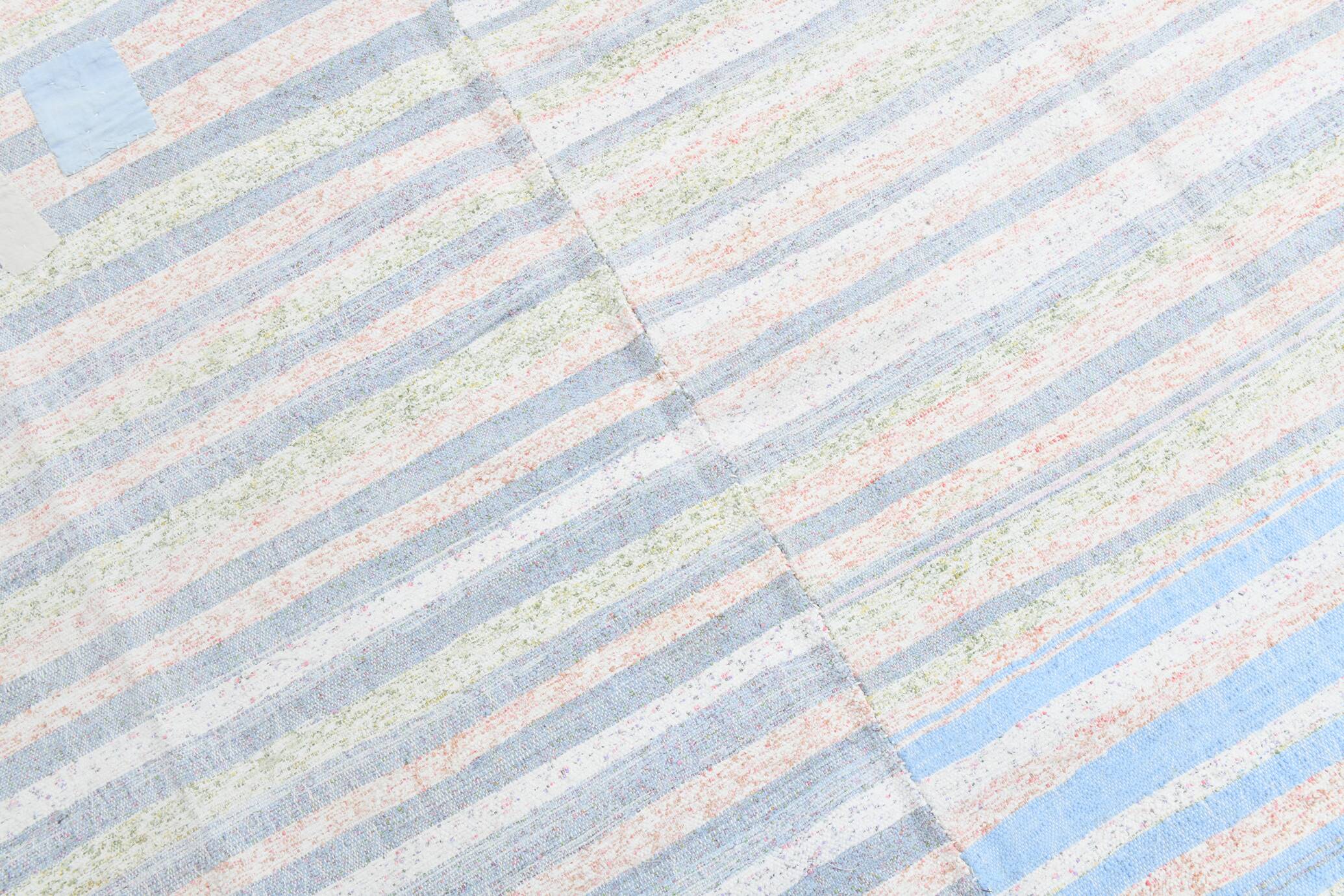 Light Blue & Off White Striped Kilim Rug, 230x310Cm
