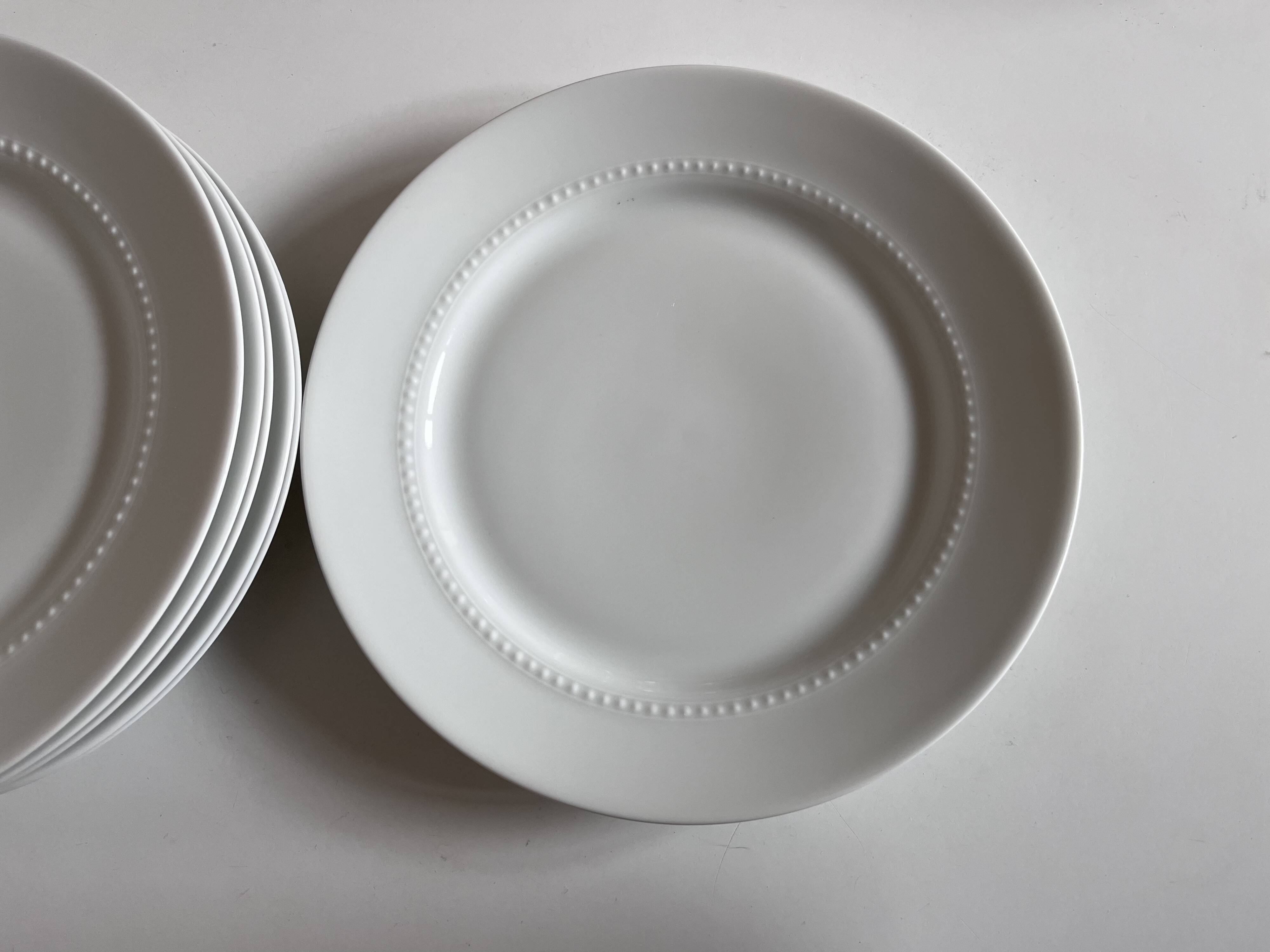 Set of 6 neo-classical pearl white porcelain dinner plates by Bareuther.