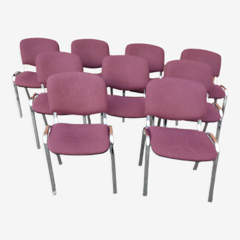 9 anciennes chaises de réunions violette pieds chrome vintage