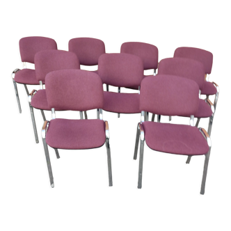 9 anciennes chaises de réunions violette pieds chrome vintage
