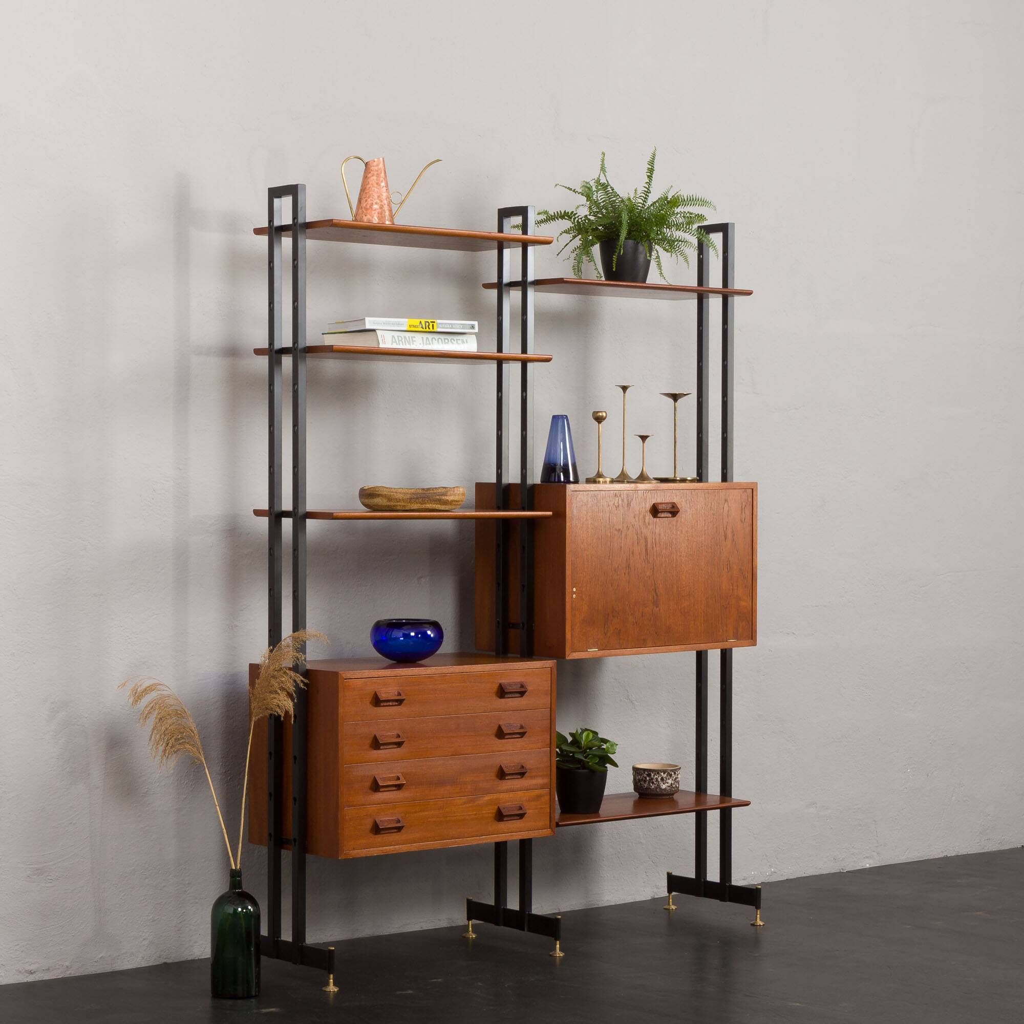 Italian mid century free standing wall unit or room divider with secretaire or bar cabinet, 1960s