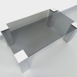 Vintage Italian coffee table Cidue in smoked glass and chrome metal from the 70s