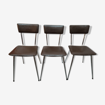 3 kitchen chairs from 1970, brown skaï