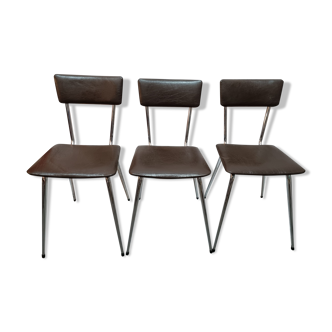 3 kitchen chairs from 1970, brown skaï
