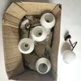 2 double wall lights in brass and white opaline glass, Arlus design 1950