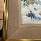 Antique painting, landscape under the snow, signed Fallet 1967