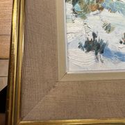 Antique painting, landscape under the snow, signed Fallet 1967
