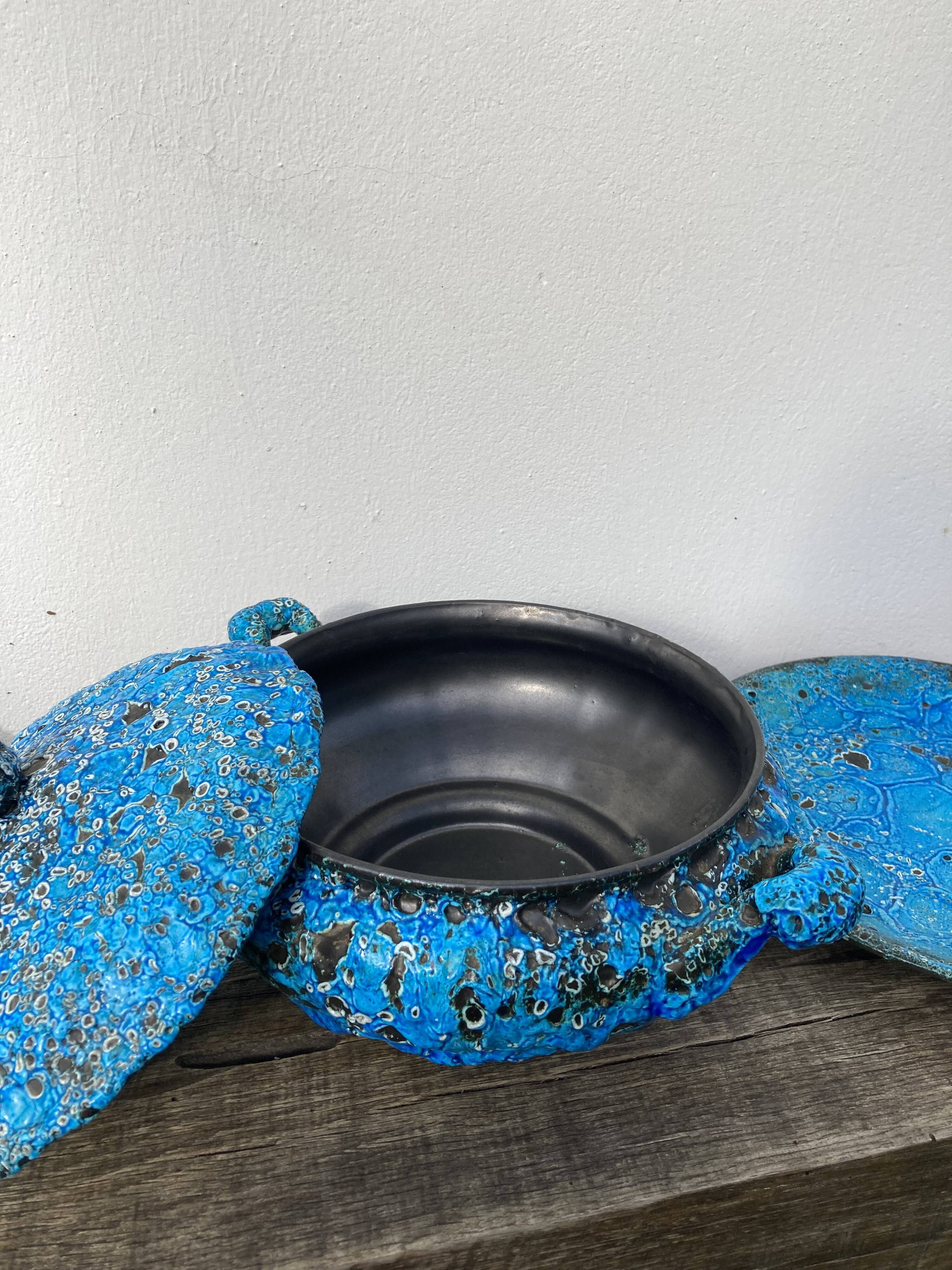 Glacier ennamel tureen vintage turquoise blue 1960 / cyclops varnished earthenware by Charles Cart