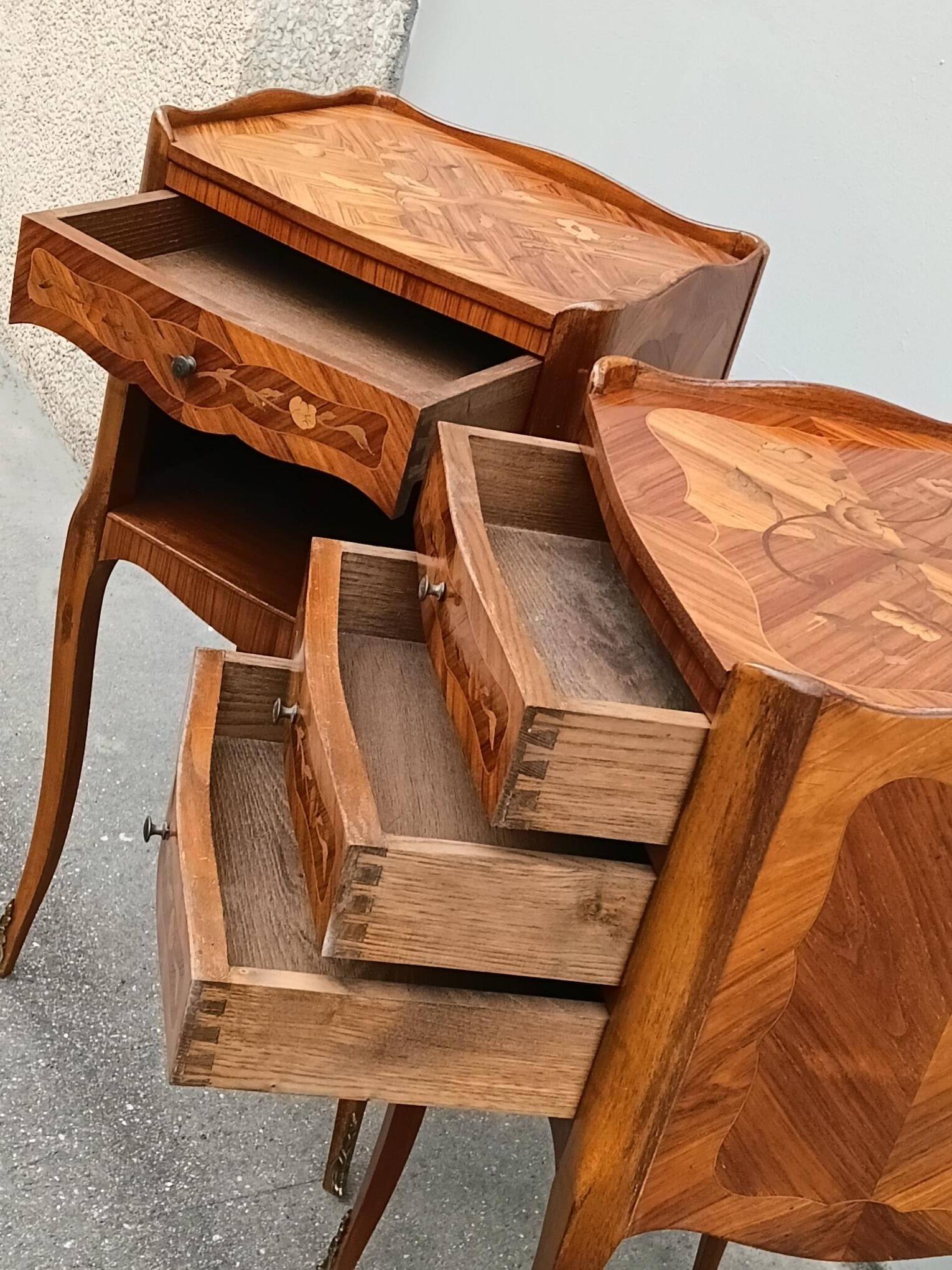 Pair of Louis XV style bedside tables by Haentges Frères.
