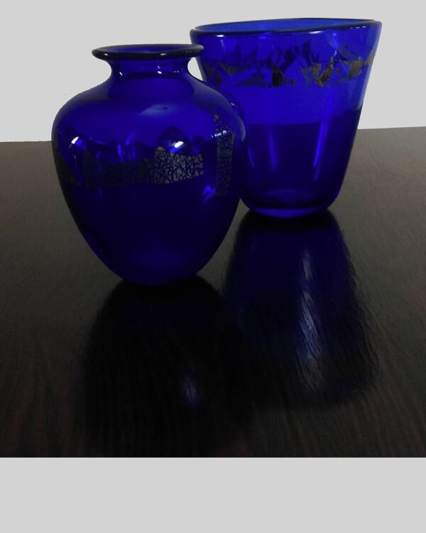 Deux vases studio, de verre bleu 1980 Finn Lynggaard