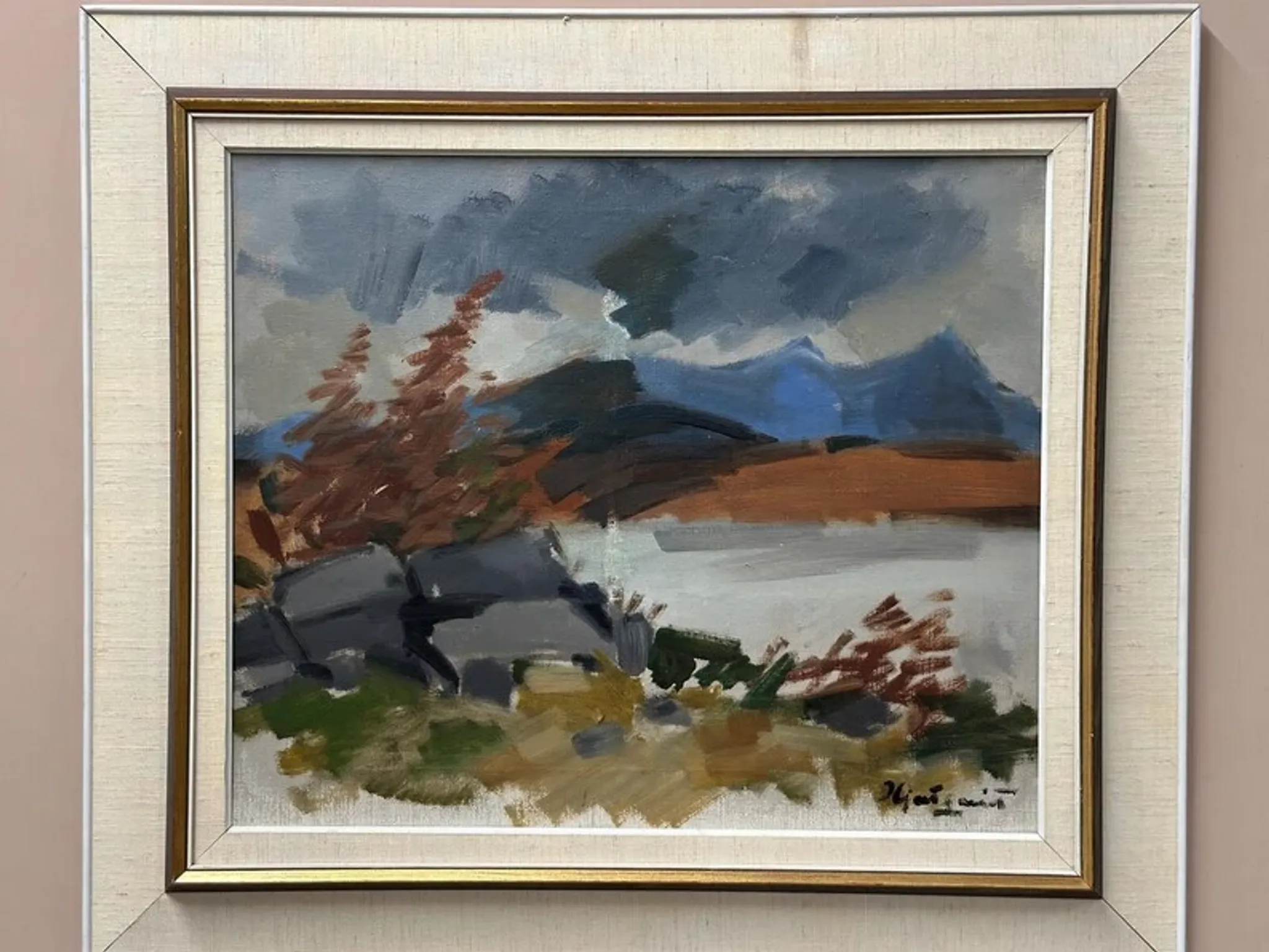 Original Swedish Oil on Canvas – “Landscape” by Ivar Hjertqvist – Vintage & Framed 74 × 65 cm (29" × 25.5")