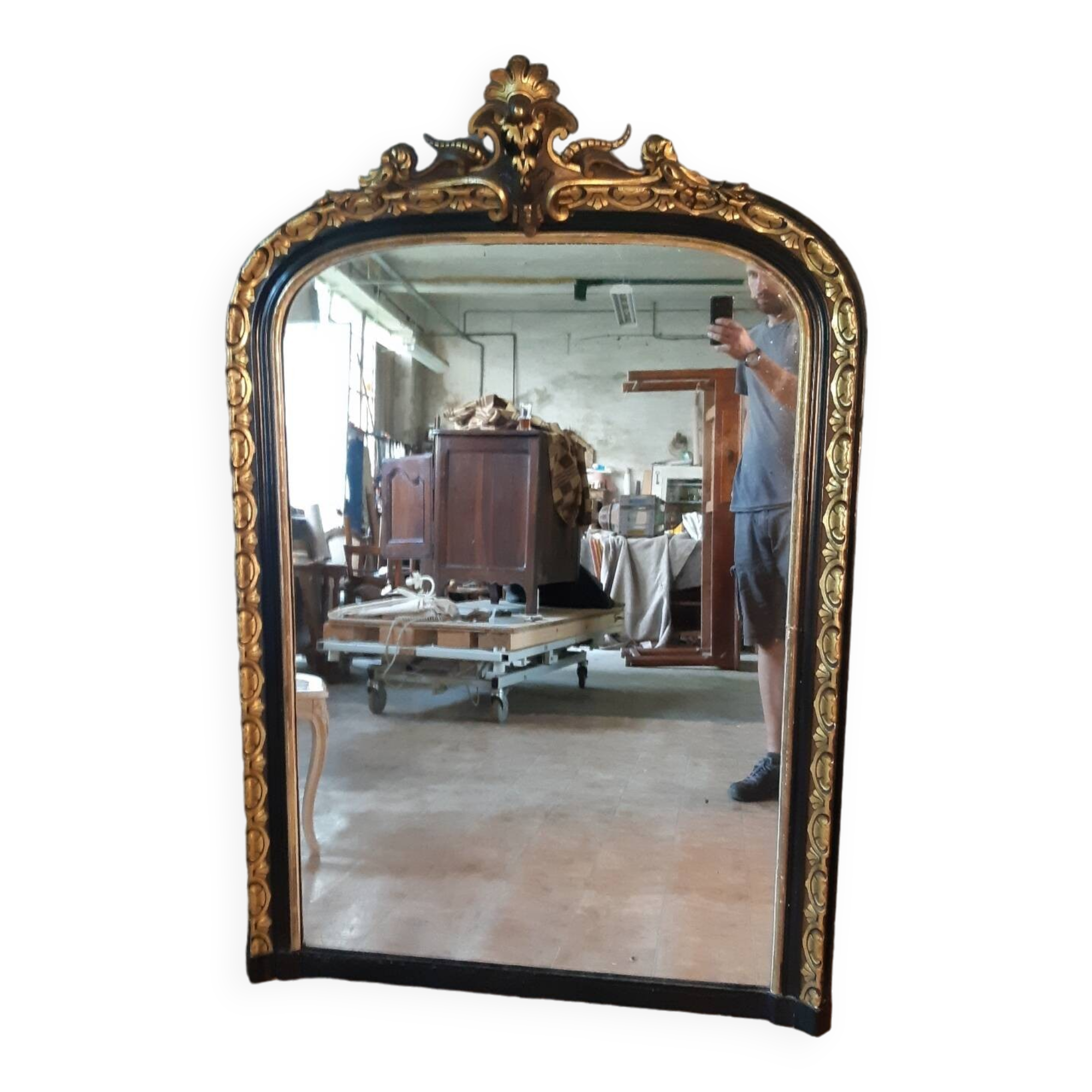 Large black and gold Napoleon III mirror 148X98