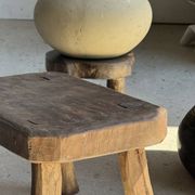 Small stool, rectangular rounded solid teak side table wabi-s