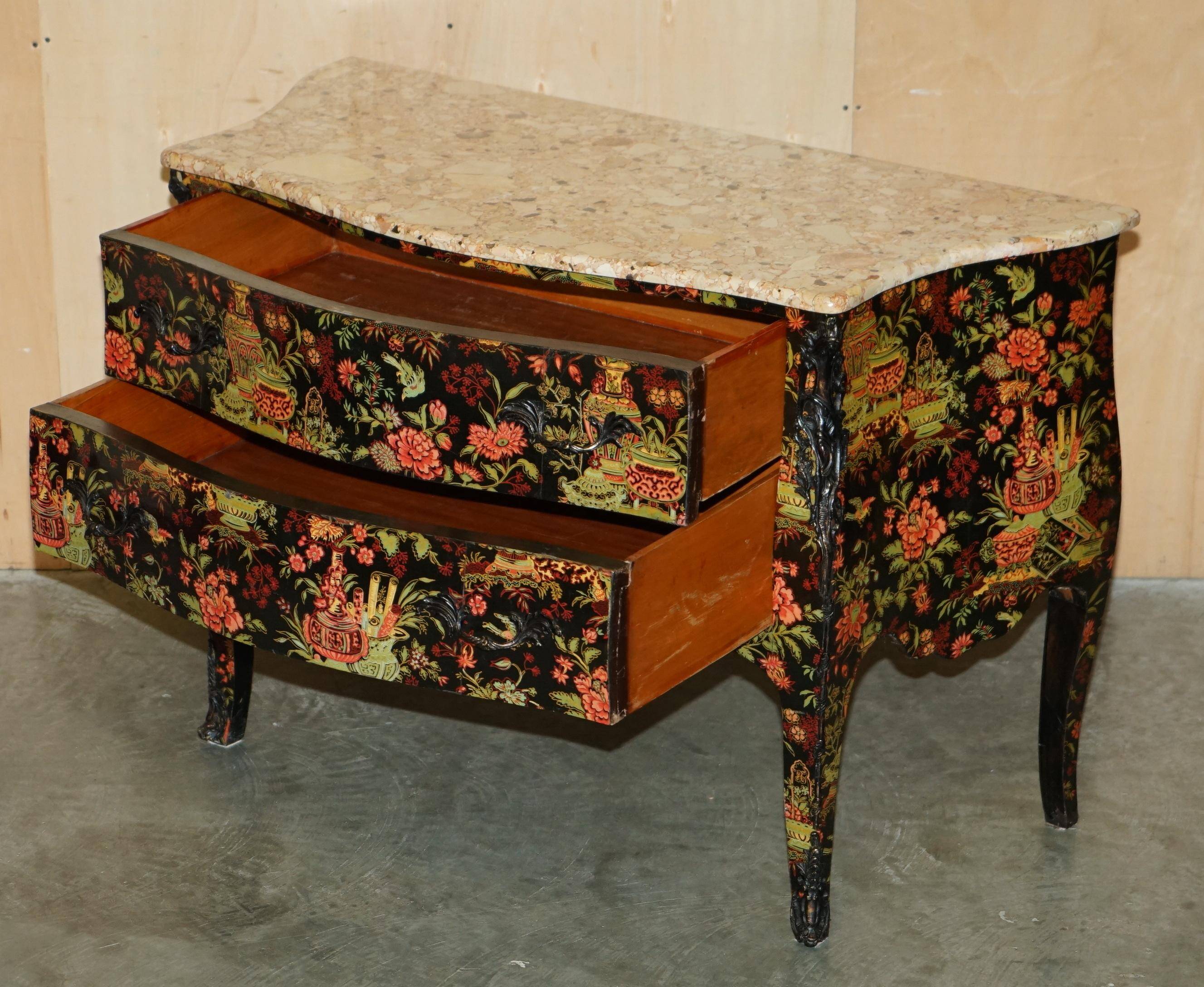 Antique Chinoiserie Commode Hand-Painted with Marble Top