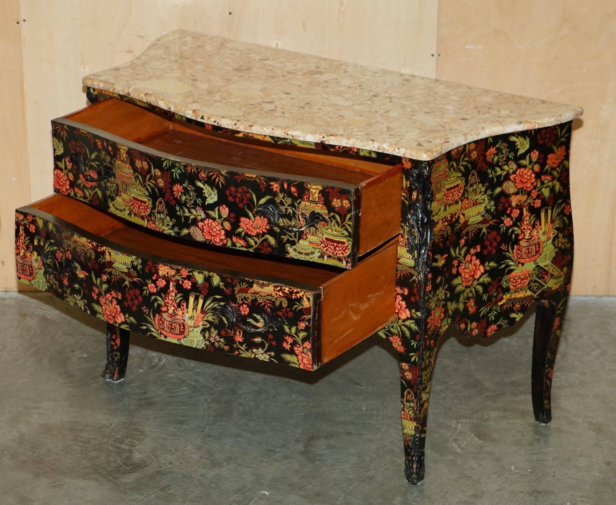 Antique Chinoiserie Commode Hand-Painted with Marble Top