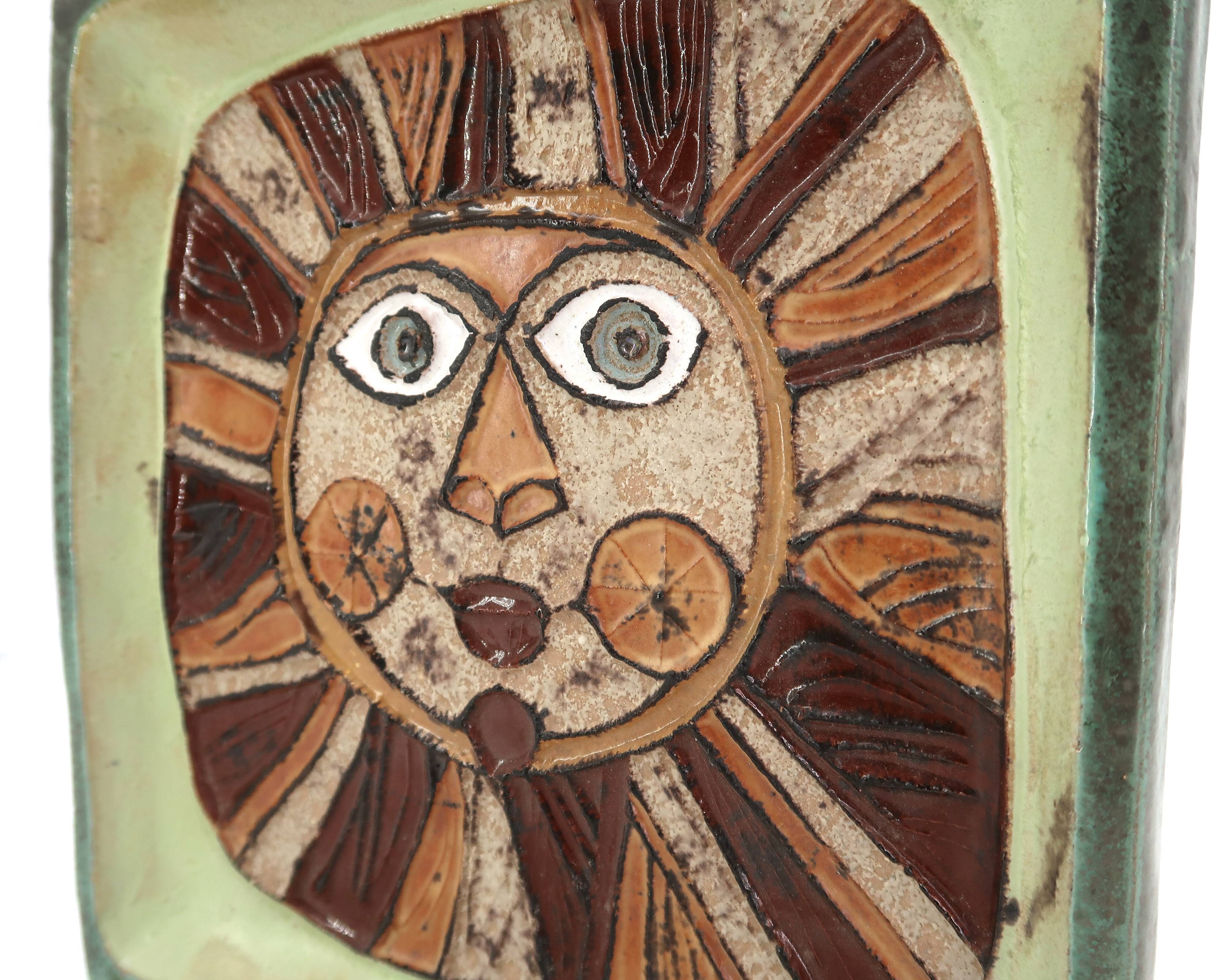 Square ceramic catchall by Roland Zobel, sun design, 1970s.