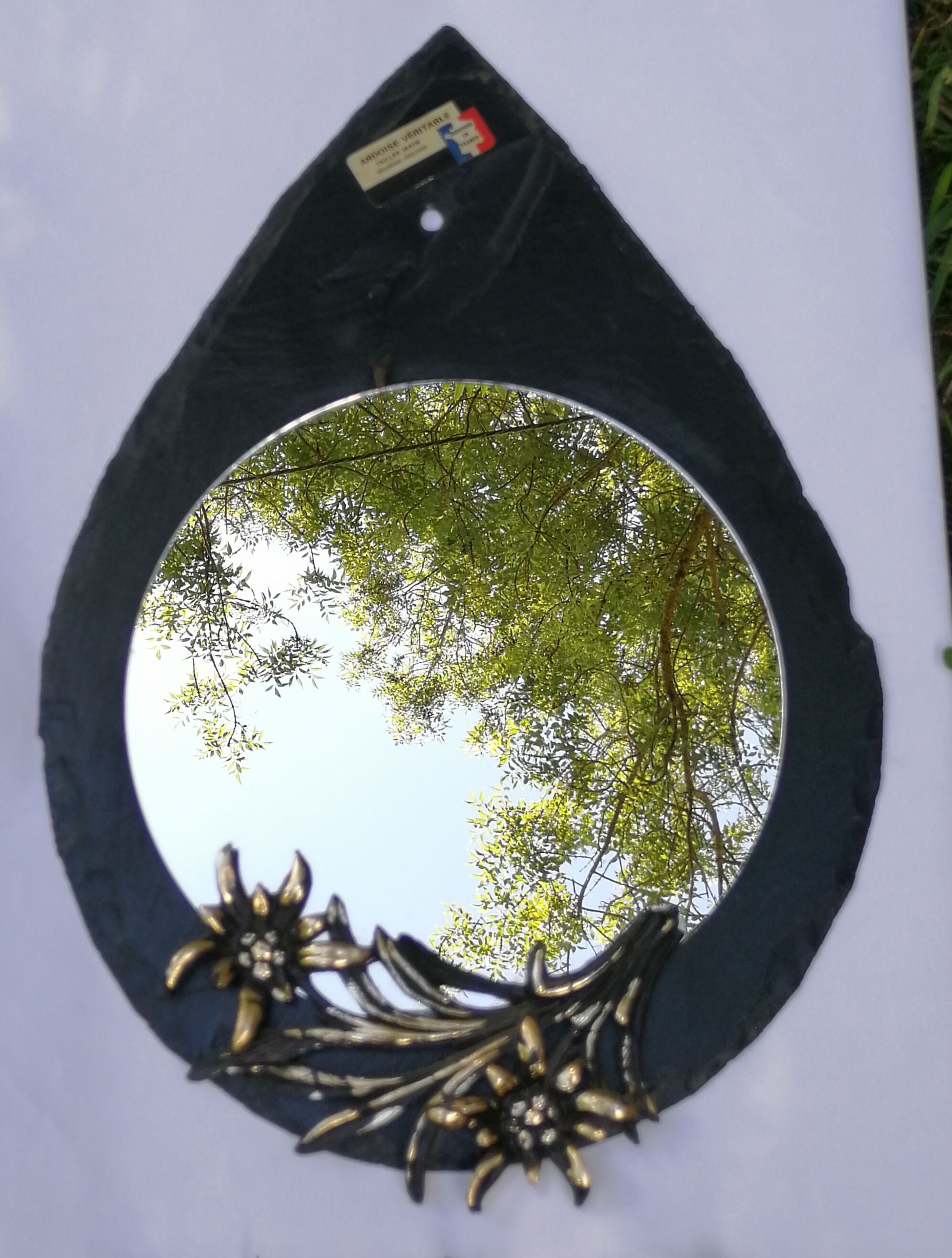 Mirror on hand-cut slate