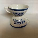 10 anciennes tasses faïence fleurs bleues pochoir