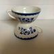 10 old earthenware cups with blue flowers and stencils