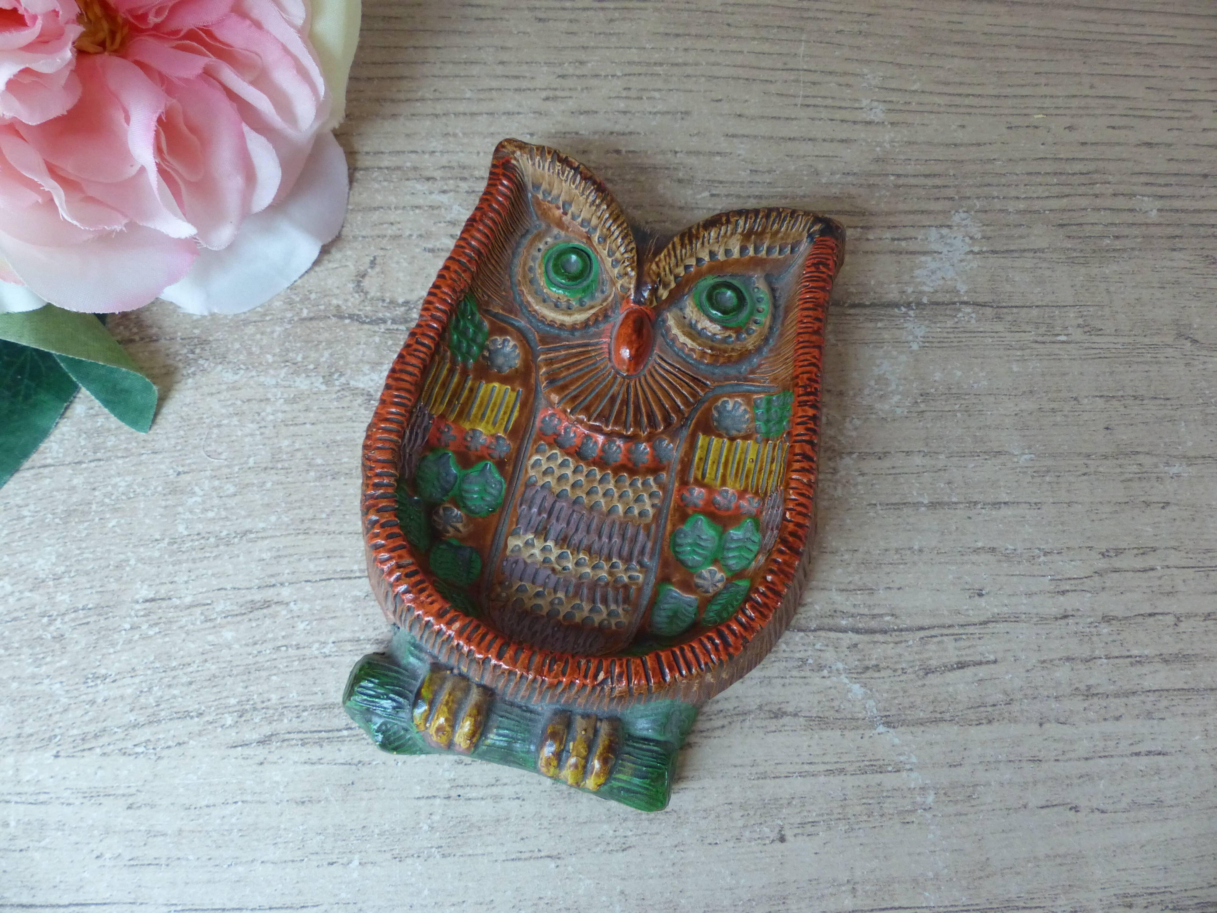 Colorful Owl Figurine Ceramica Convento Jesus Maria de Aracena Spanish Pottery