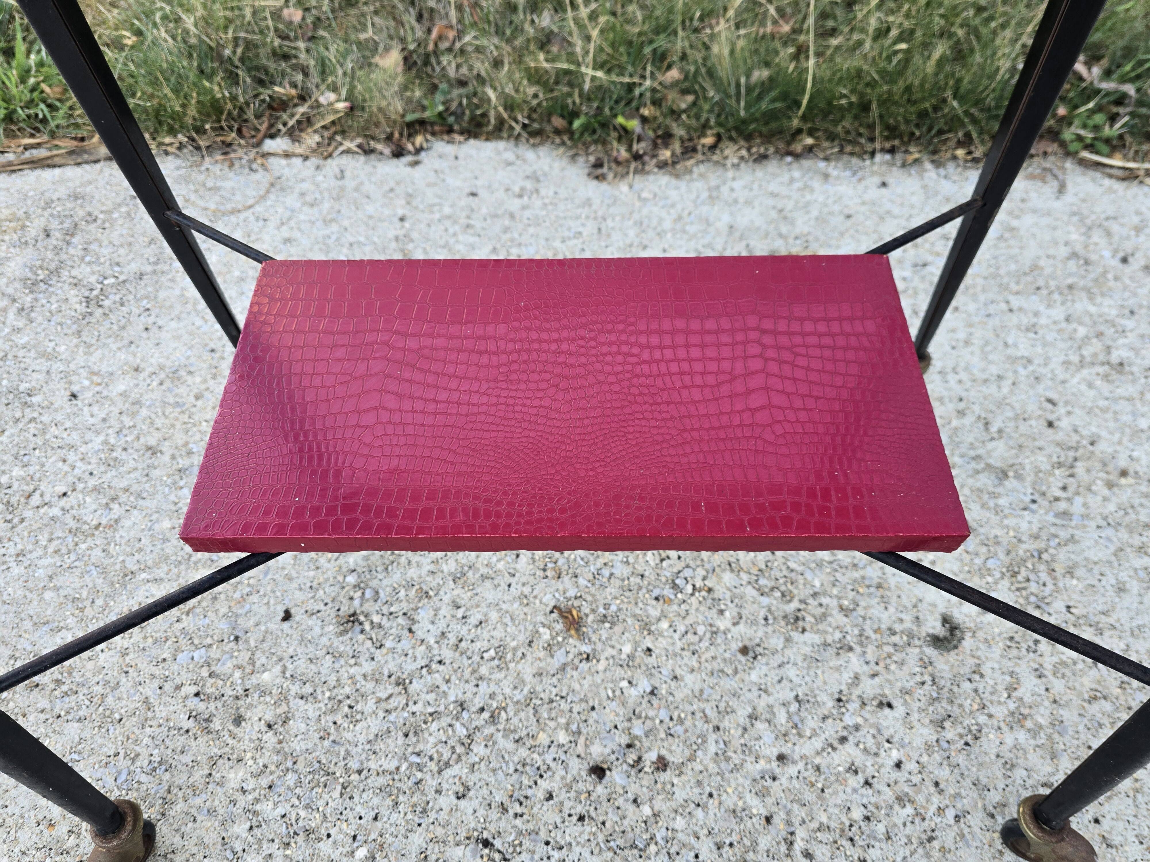 occasional table on wheels - red faux leather - vintage