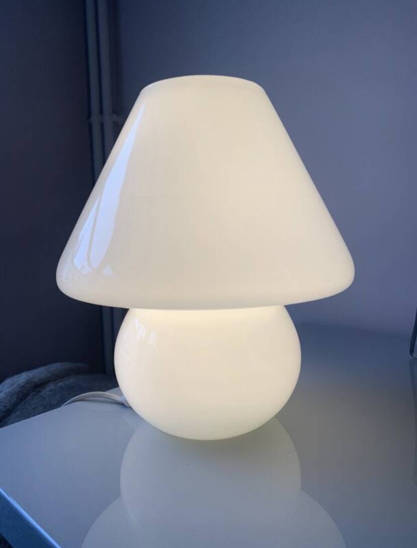 Vintage mushroom lamp vetri murano 1970 in white glass