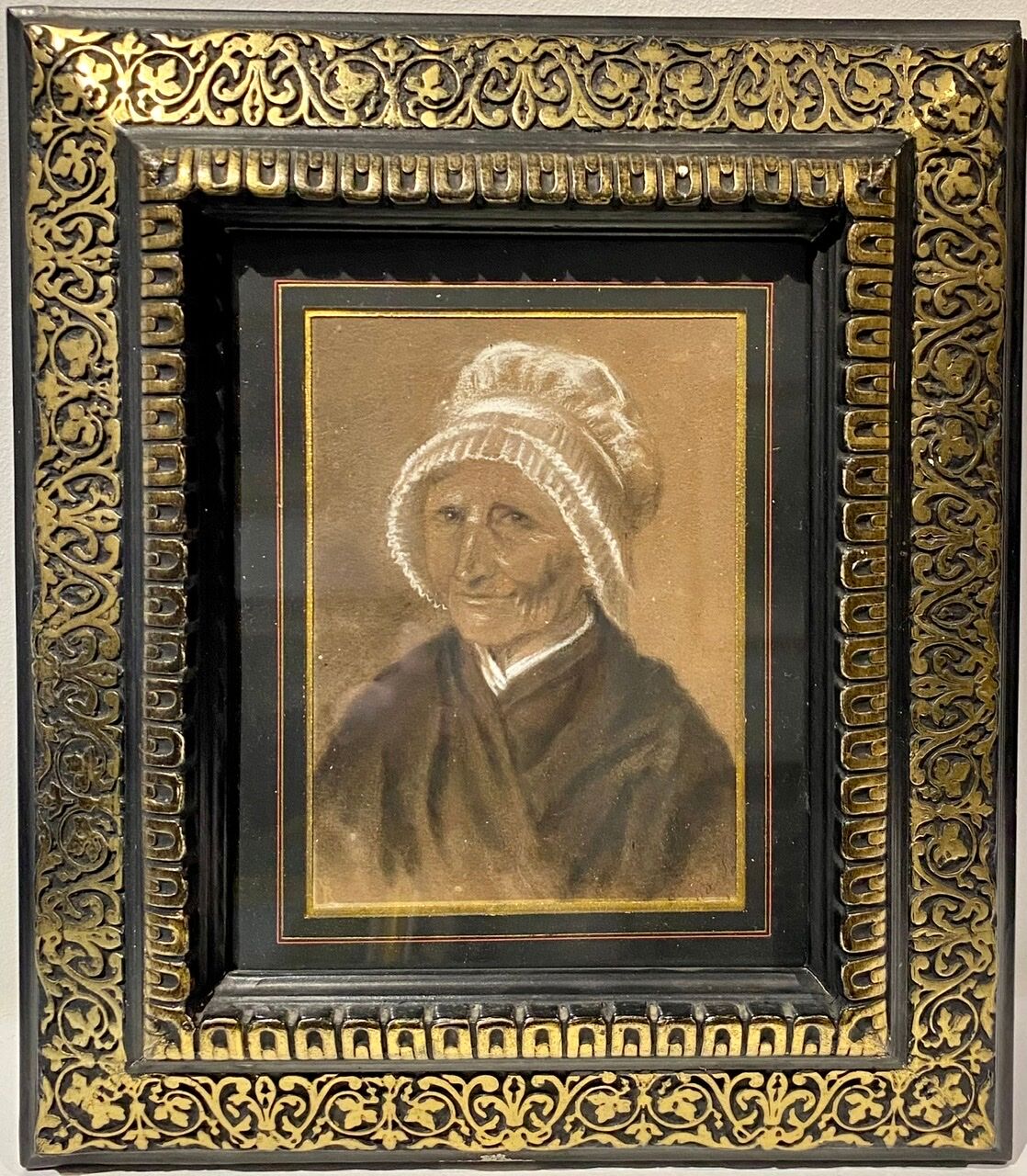 Old painting, portrait of a Breton woman with a white headdress at the end of the nineteenth century