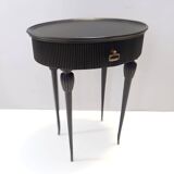 Table d'appoint, table de chevet ovale en hêtre noir ébénisé, Italie