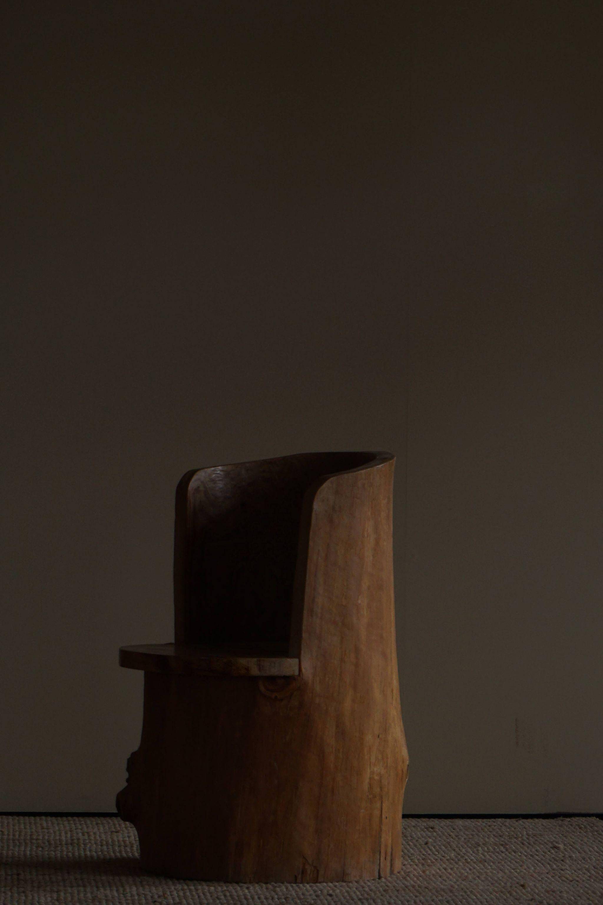 Swedish brutalist mid-century sculptural chair in solid pine.