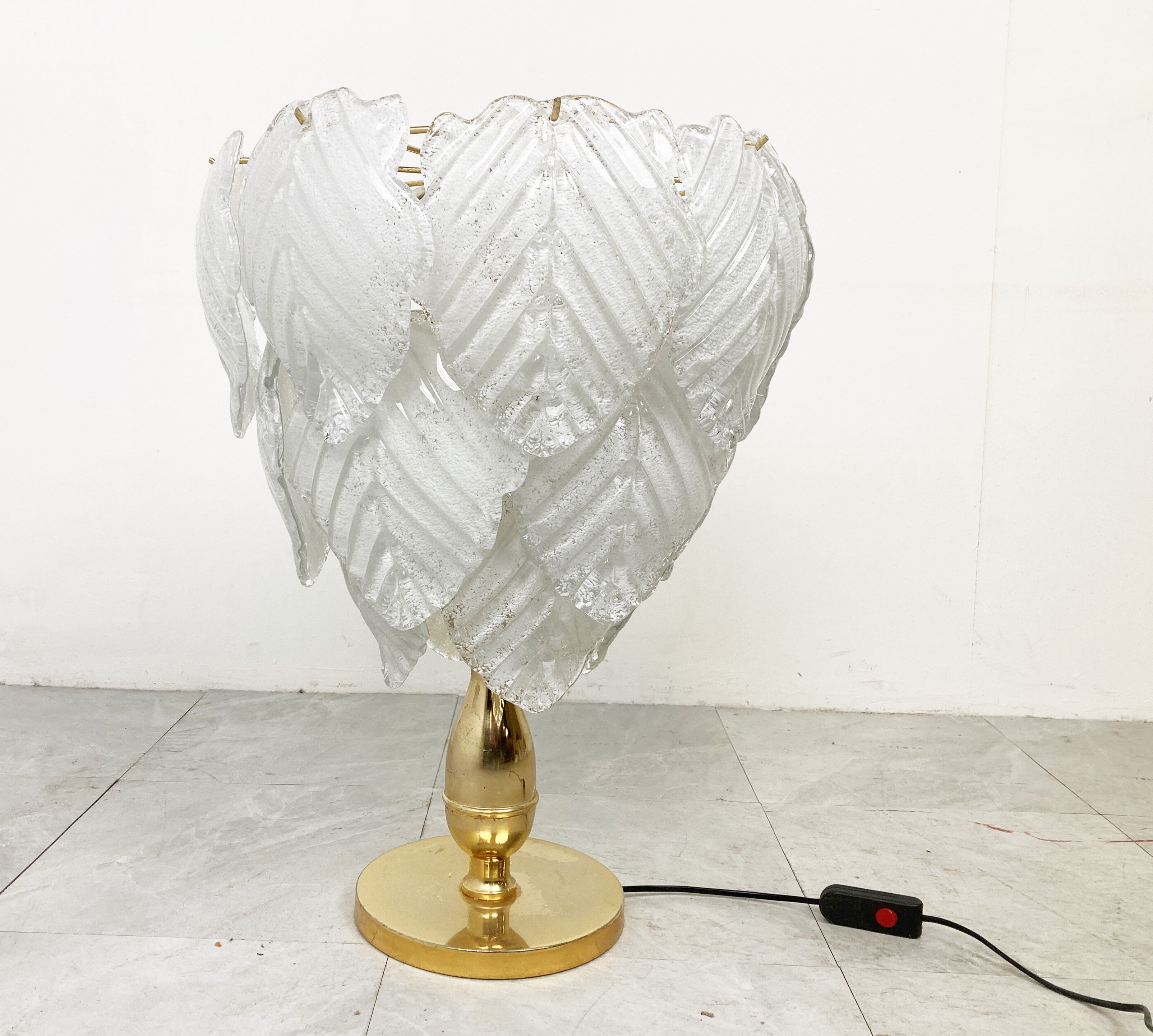 Vintage murano leaf table lamp, 1970s