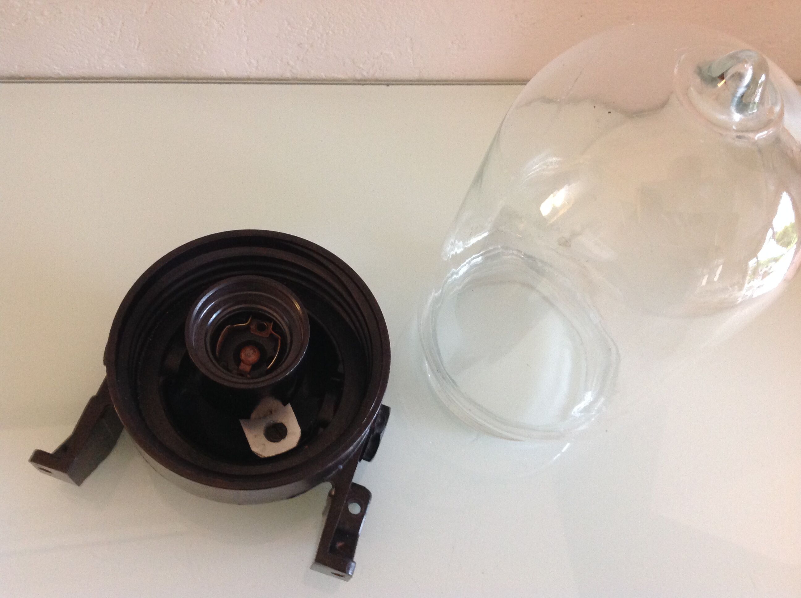 Long porthole wall lamp in glass and bakelite industrial style